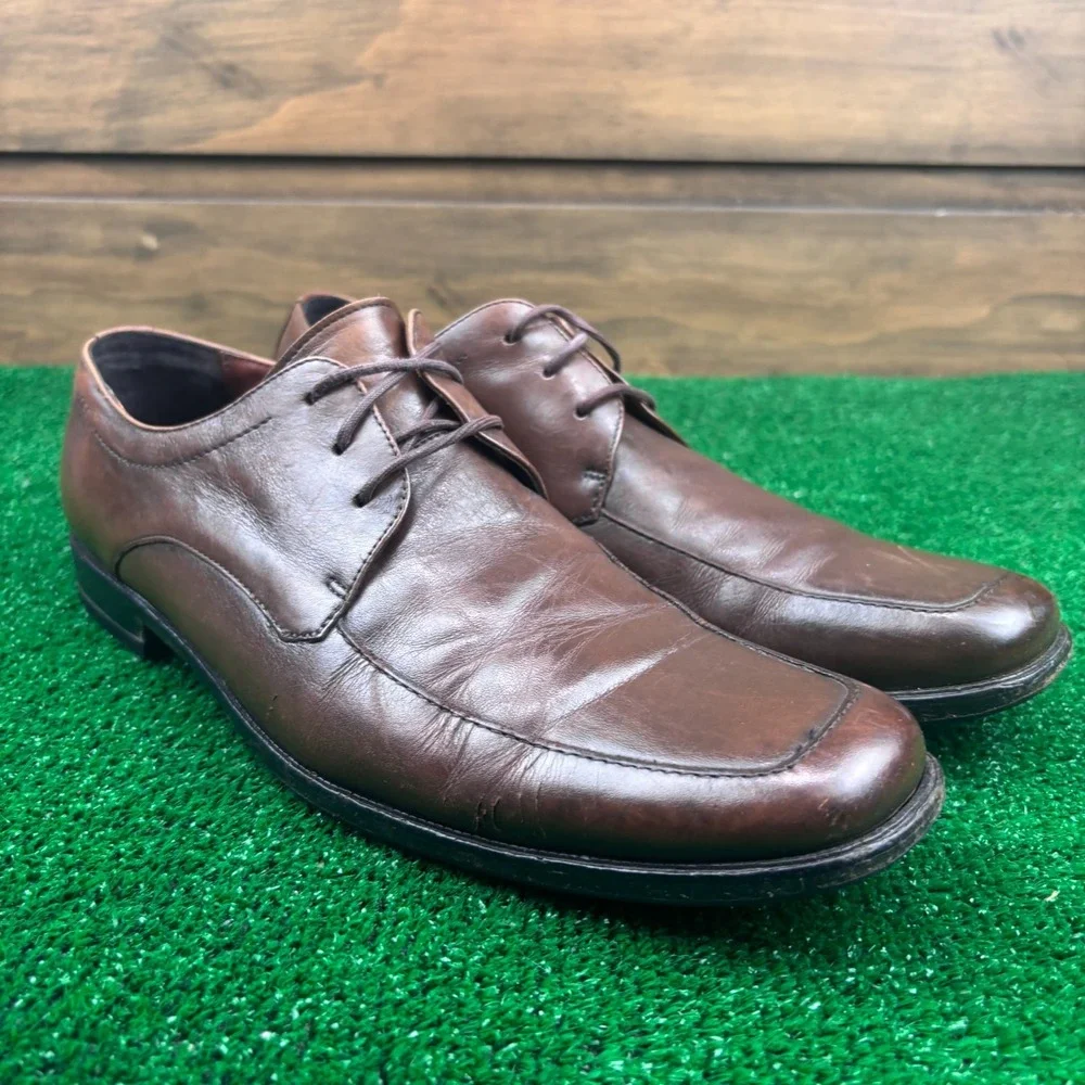 Hugo Boss Dress Shoes Mens 9 Brown Upper Leather Lace Up Square Toe 50219235‎